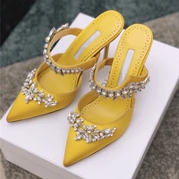 2022 european and american new womens rhinestone silk forged pointed sandals