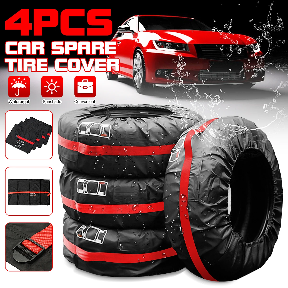 Universal 4pcs 13-20inch Car Spare Tire Cover Case Polyester Tires Storage Dustproof Waterproof Bag Carrier Tyre Wheel Protector