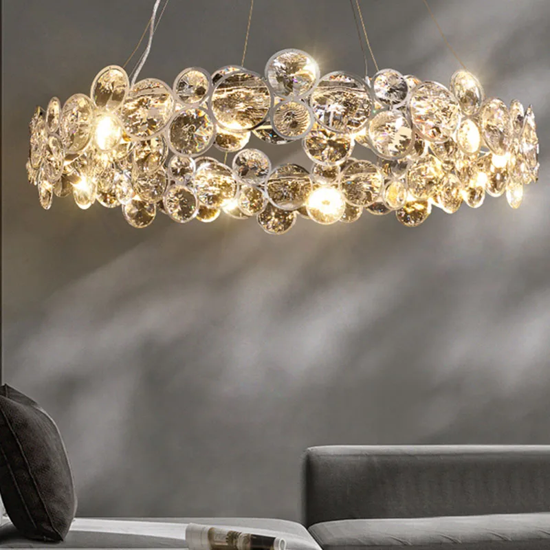 

Modern living room chandeliers crystal round chrome hanging lamp outstanding dining room lighting led lights bedroom decoration