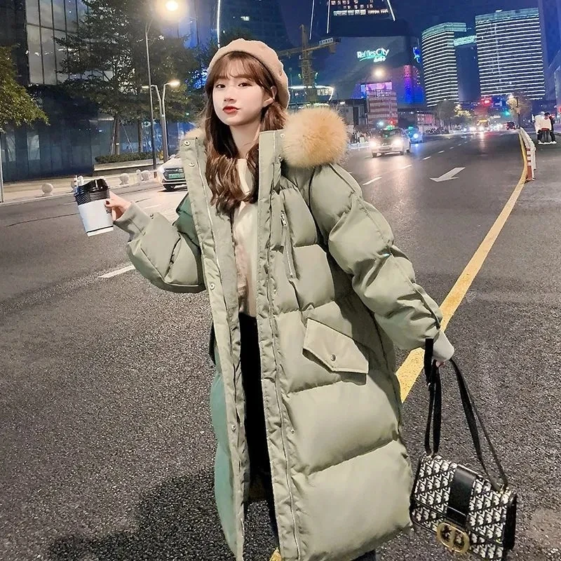 2023 Winter Down Padded Jacket Parkas Thicken Long Hooded Female Jacket Women Loose Big Fur Collar Jacket Coat