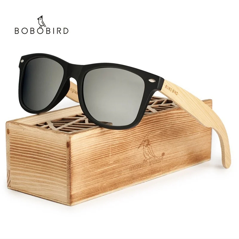 BOBO BIRD Sunglasses Women Men Summer Vintage Black Square Lady Wood Mirrored Polarized Sun glasses gafas de sol mujer