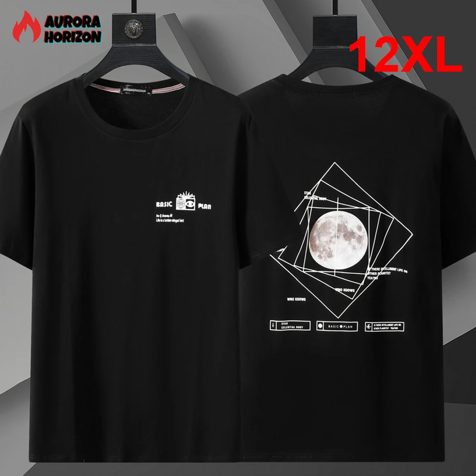 

AuroraHorizon New 10XL 12 XL Plus Size T Shirt Men Summer Short Sleeve T-shirt Moon Print Tops Tees Male Big Size 12XL 7 Color