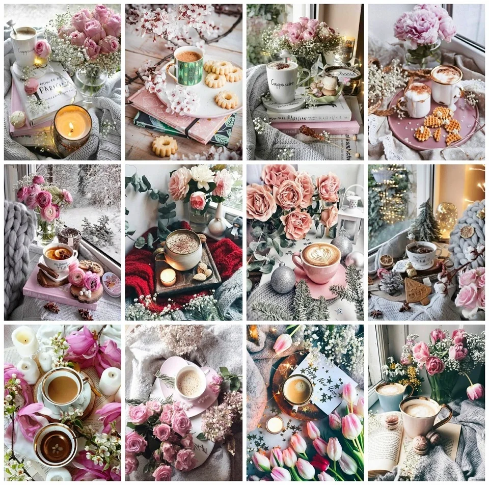 

AZQSD Diamond Embroidery Rose Craft Kit Home Decor Diamond Painting Coffee Cup Flower Handicraft Full Square Drill Rhinestones