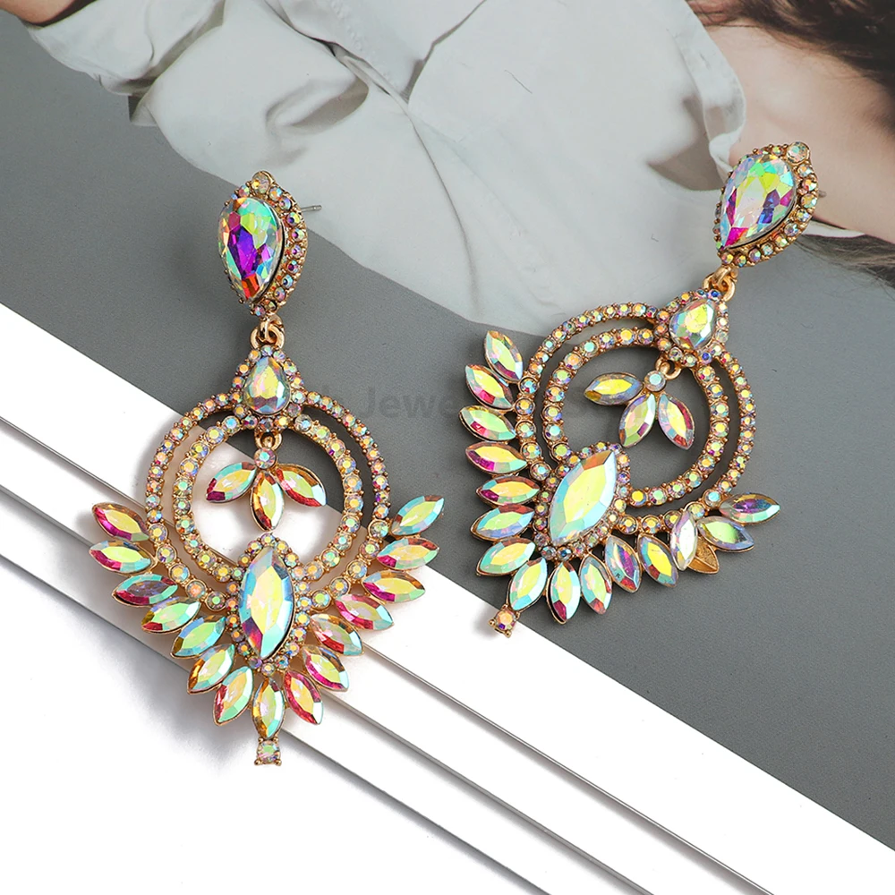 Богемные винтажные красочные висячие серьги с кристаллами для женщин модные