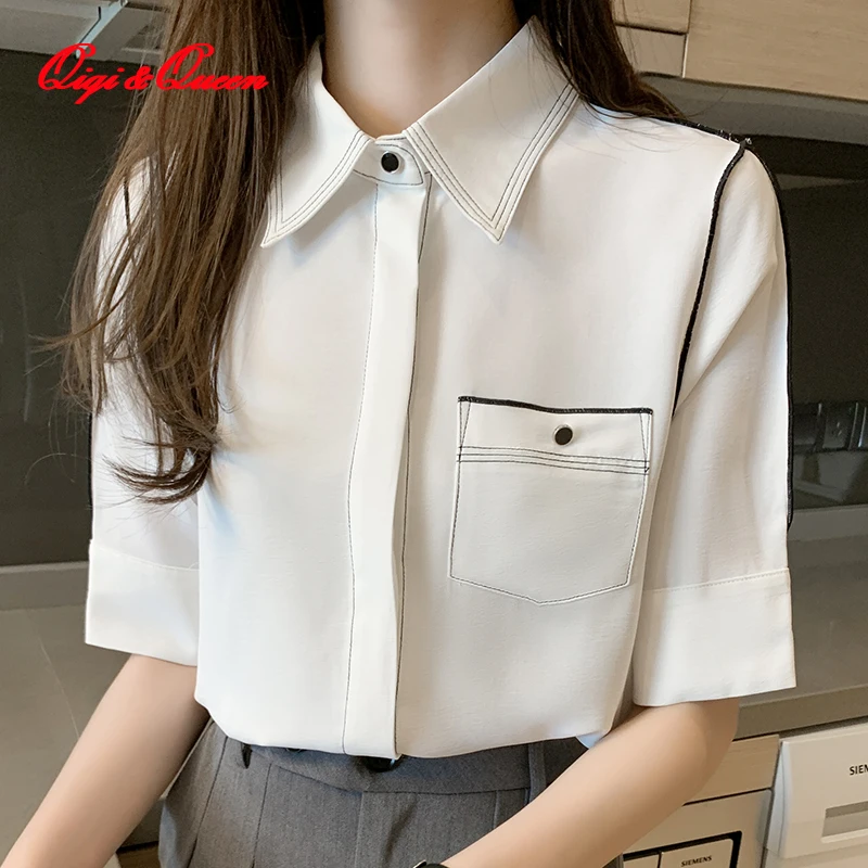 

Женская шифоновая блузка с коротким рукавом Qiqi & queen, свободная Повседневная Блузка для офиса, лето 2023