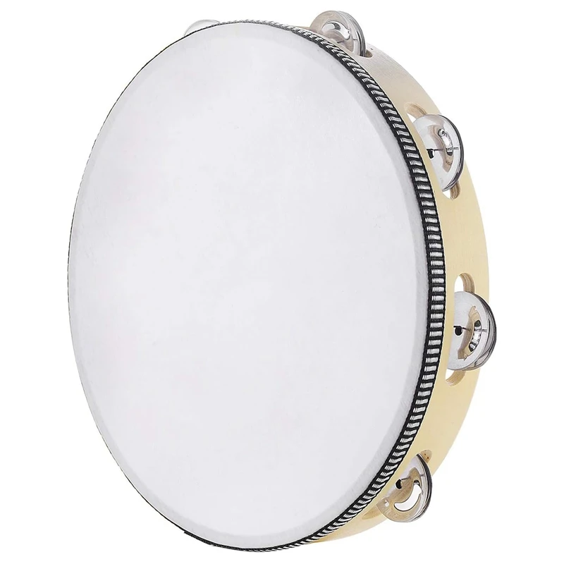 

10 Inch Hand Held Drum Bell Birch Tambourine Metal Tambourine Jingles Percussion Gift Musical Educational Instrument For Adults