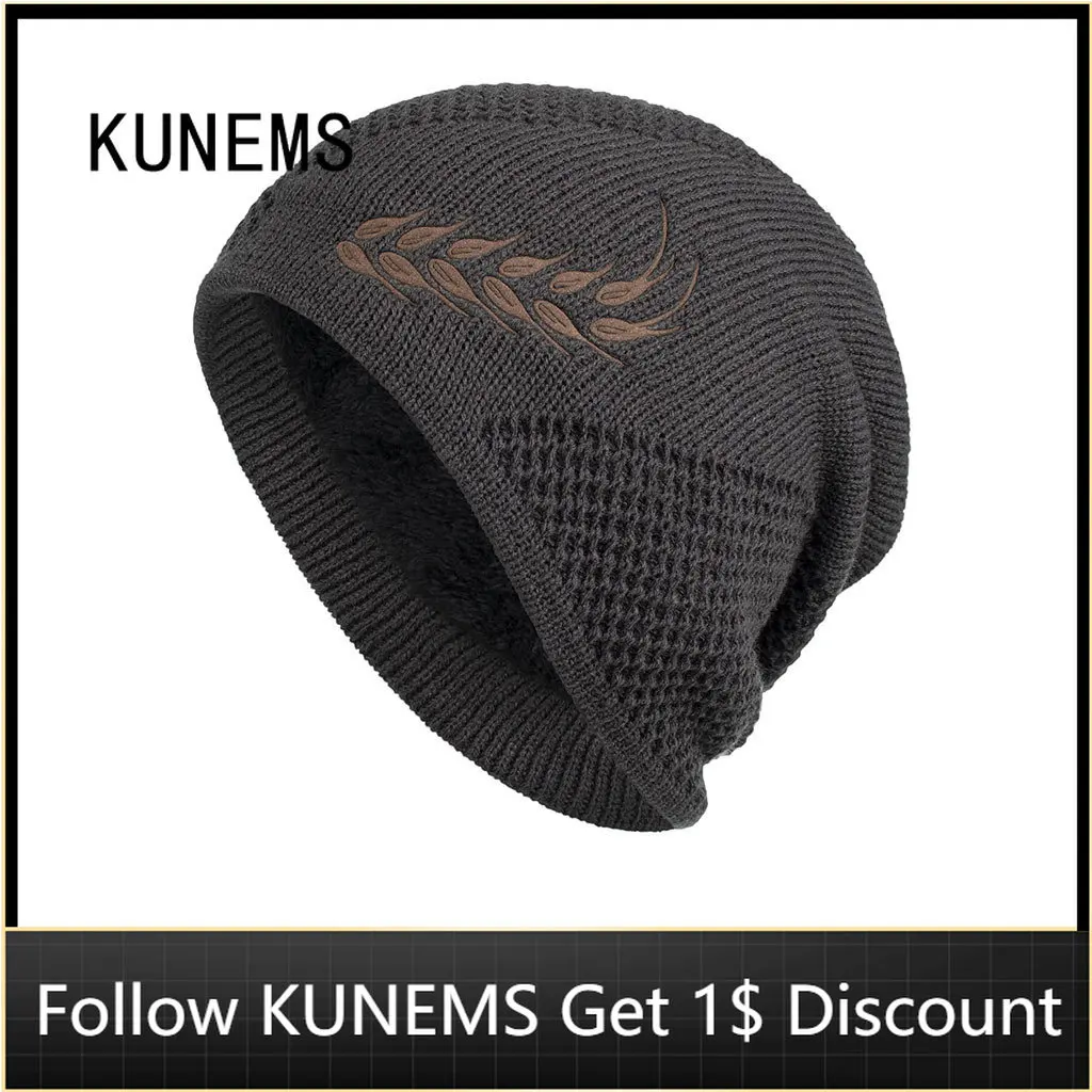 

KUNEMS Fashion Knitted Hats for Men Bonnets Plus Velvet Warm Pullover Hat Casual Beanie Winter Dad Caps Soft Cap Gorras Hombre