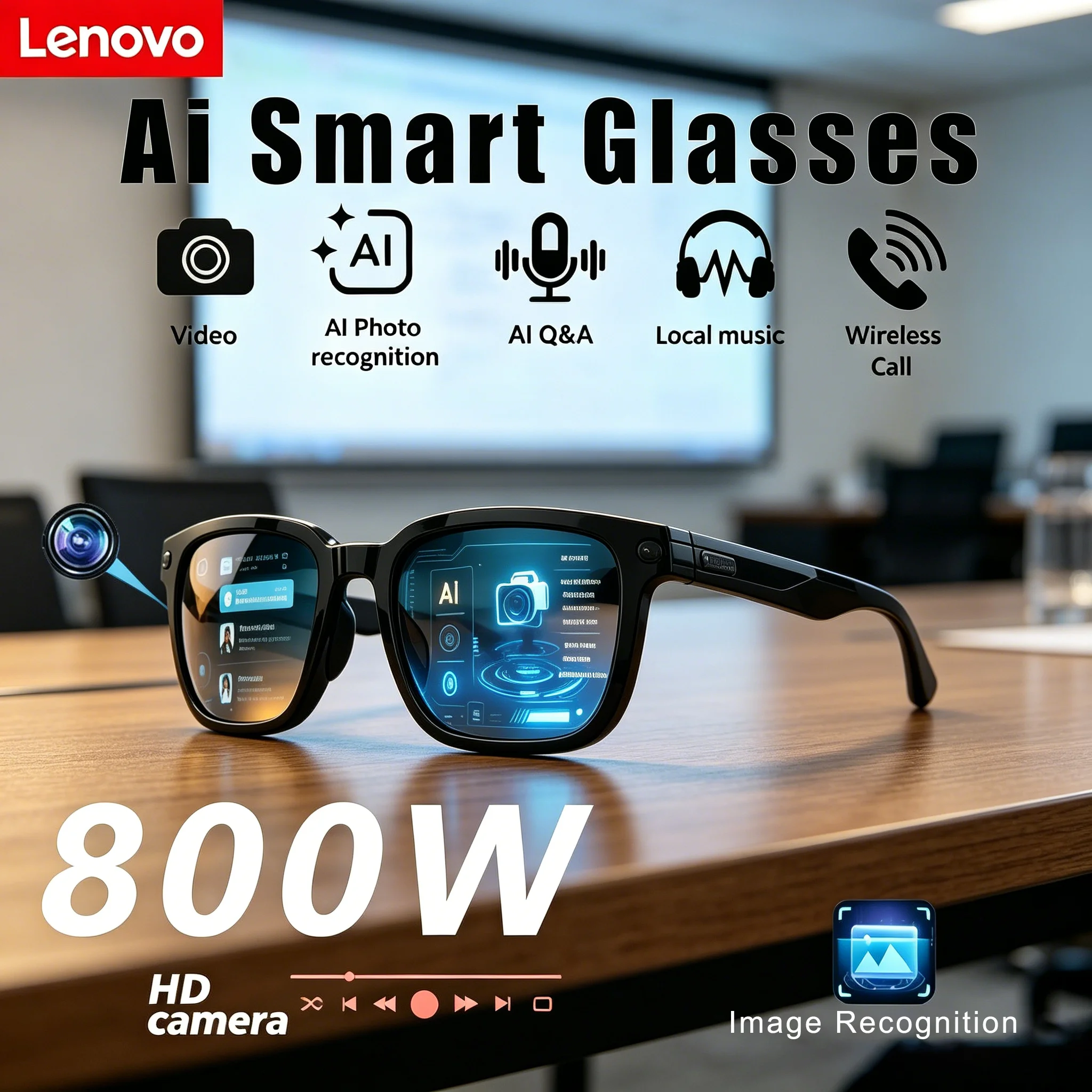 Фото Умные очки Lenovo с AI-функциями: 4K-съемка, HD-камера 8 МП, AI-перевод, голосовое общение, запись, прослушивание музыки 2026 №1
