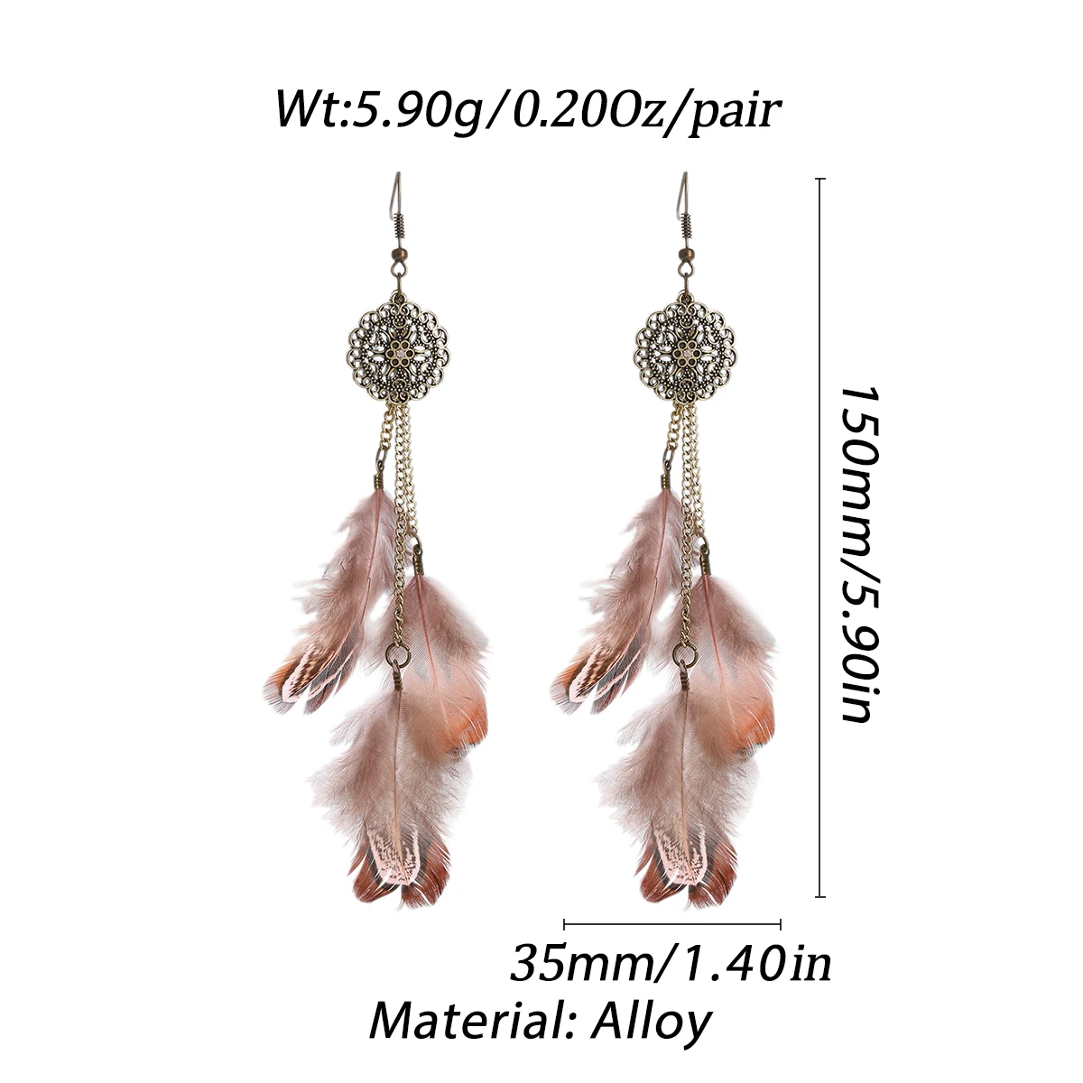 Серьги с зелеными перьями в богемном стиле ретро антикварные полые длинные