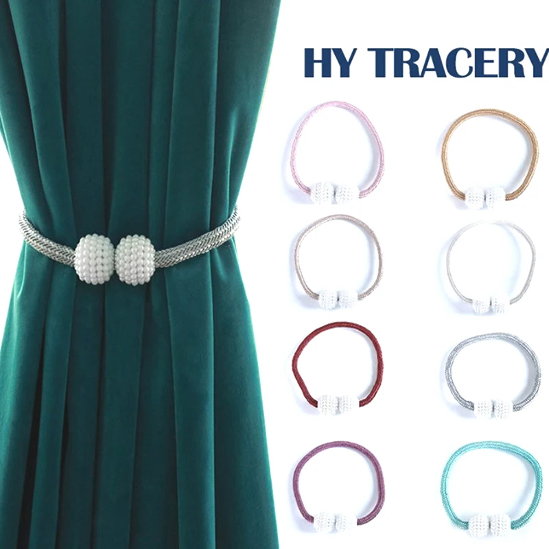 

Mini Curtain Buckle 6Colors Thick Rope Large Pearl Magnetic Buckle 2.5cm Pearl Buckle Curtain Strap Tie Rope Home Accessories