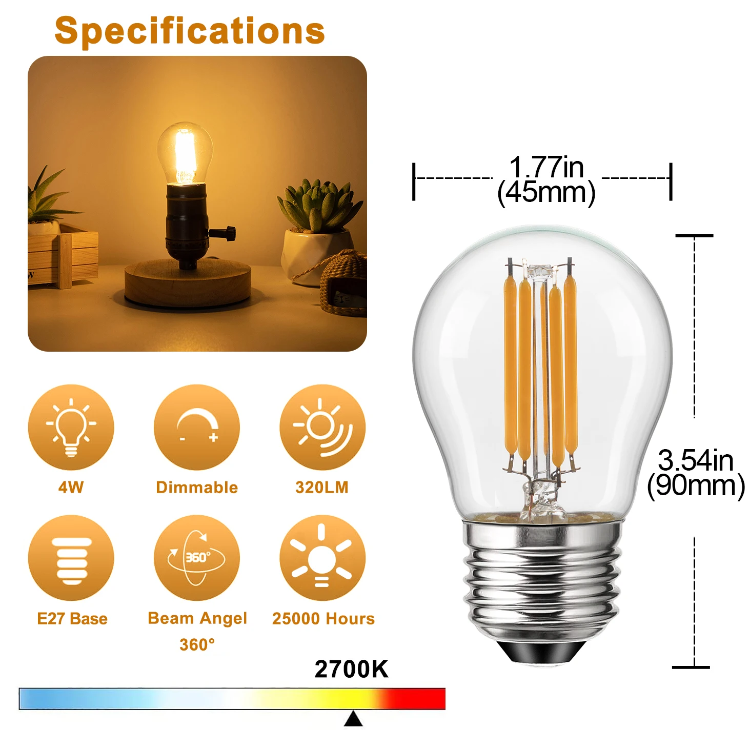 

Grensk шаровая светодиодная лампа E26 E27 4Вт