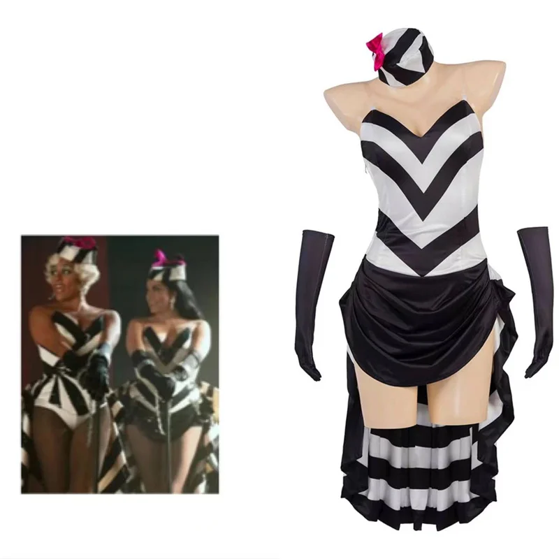 

Musical Schmigadoon Season2 Cosplay Costume Sexy Black White Striped Dress with Accessory Halloween Carnival Outfit