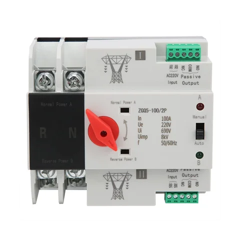 Переключатель коробки передач 220V ZGQ5-100/2P, автоматический переключатель с двойной мощностью, 2-сторонний контроллер
