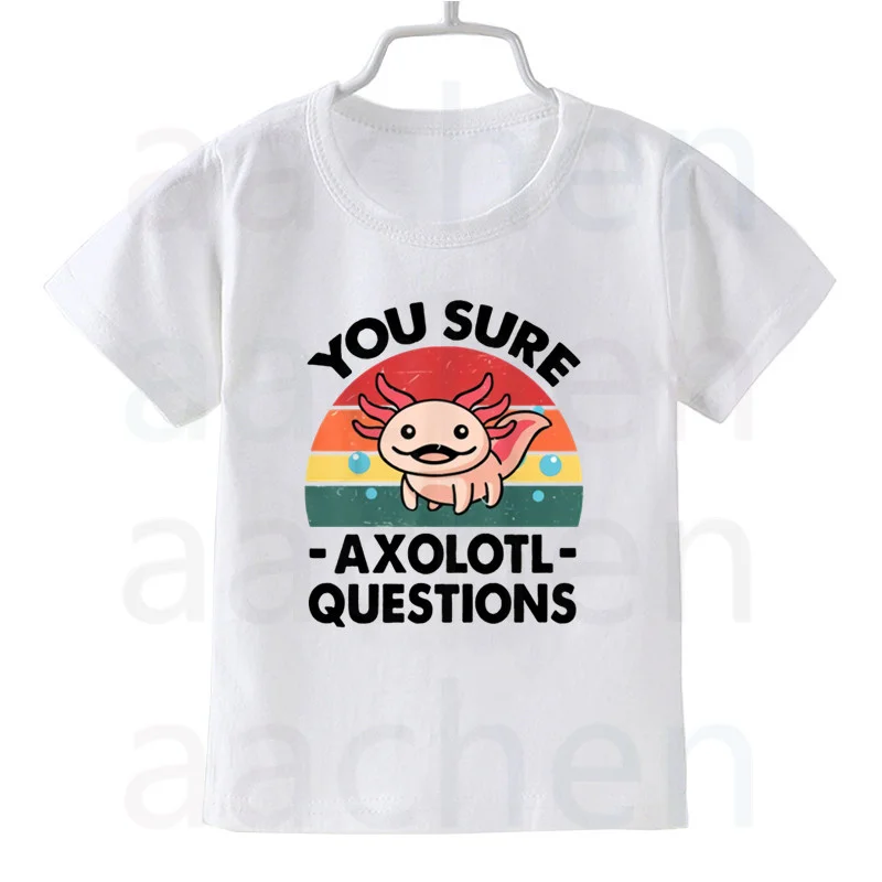 Cute Axolotl Loves Kawaii Cartoon Lizard Print Boys T-Shirt  Kids Tee Short Sleeved Children White Clothes,Drop Ship