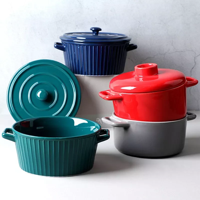 

Ceramic Binaural Tableware Soup Bowl With Lid Large Student Instant Noodle Bowl Ceramic Soup Bowl Tableware Kitchen Accessories