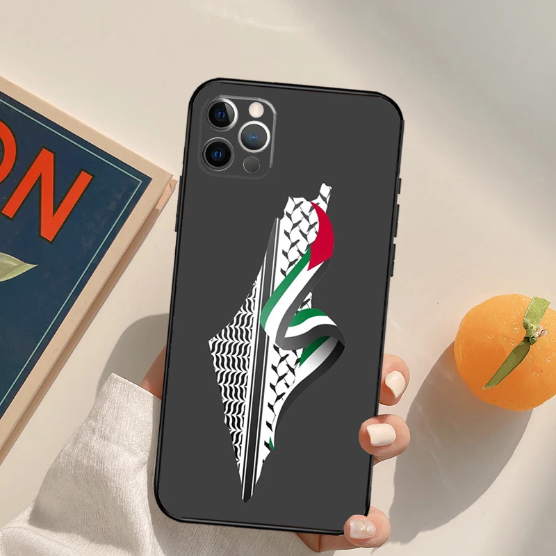 Вышитый чехол с картой Палестины для iPhone 11 12 13 14 Pro XS Max XR X 6 7 8 Plus SE 2022 2020, задняя крышка телефона.