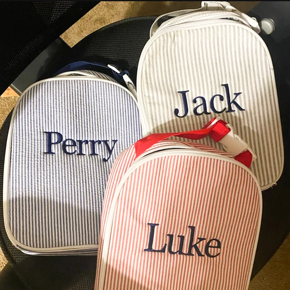 Kid's Gumdrop Lunchbox Boys Girls Seersucker Lunchbox Tote Bag Personalized  Embroidered Name Monogrammed Kids School Lunch Bag