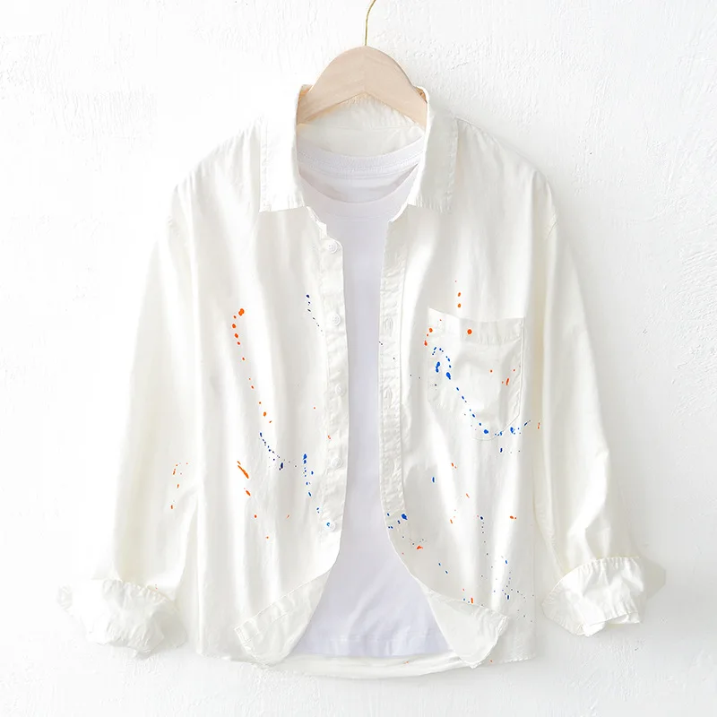 

Men Clothing 2022 Casual Long Sleeve Floral Shirt Men's Handmade Personality Painting Color Shirt Camisas Para Hombre