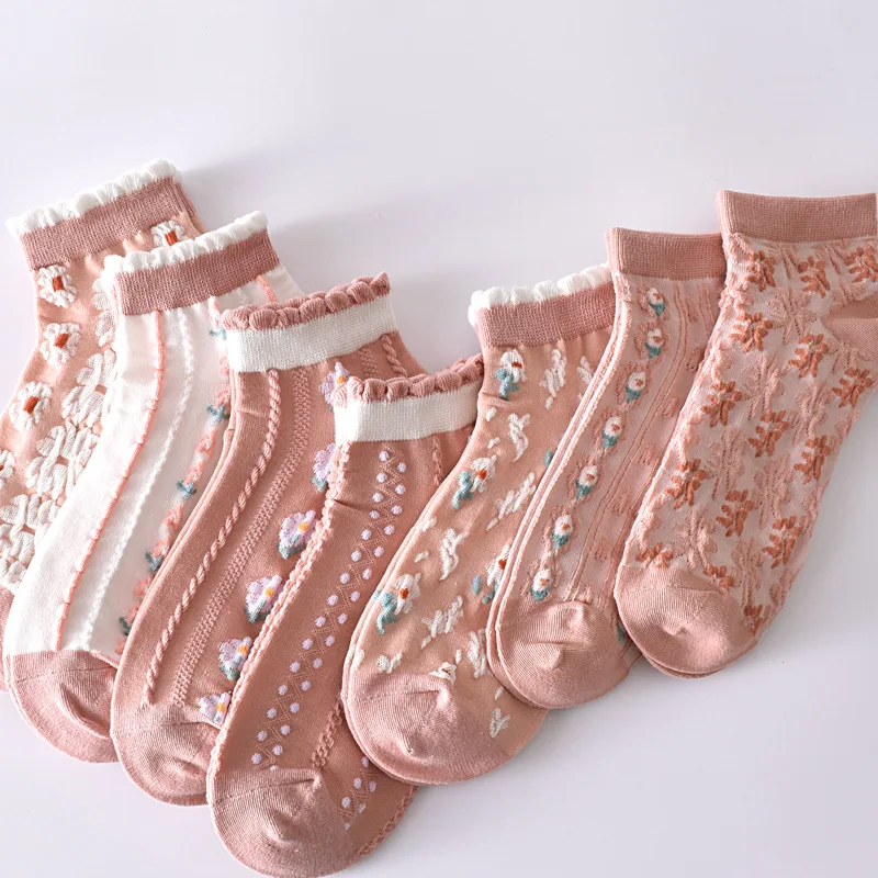 Women Winter Warm Thicken Retro Stripes Thermal Socks Soft Solid Print Home Pink Sleeping Socks