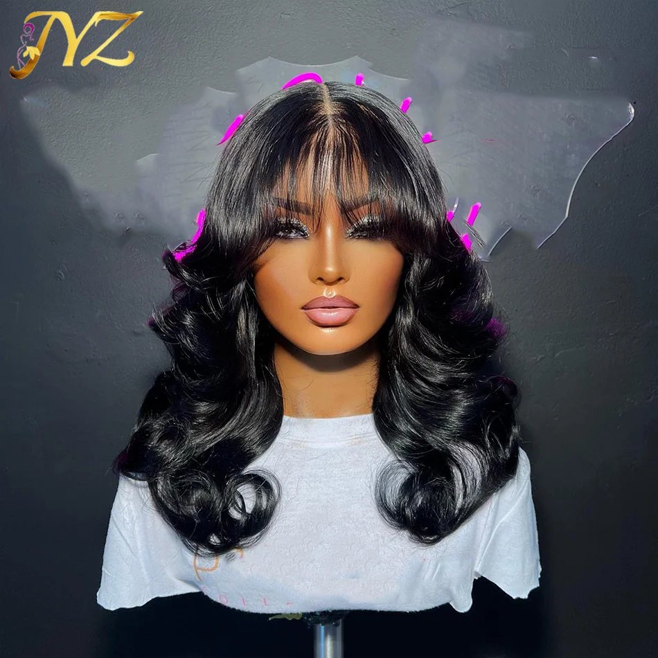 

Transparent Lace Frontal Wig Body Wave With Bangs 13x4 Lace Front Human Hair Wigs Brazilian Water Wavy Closure Wig Natural JYZ