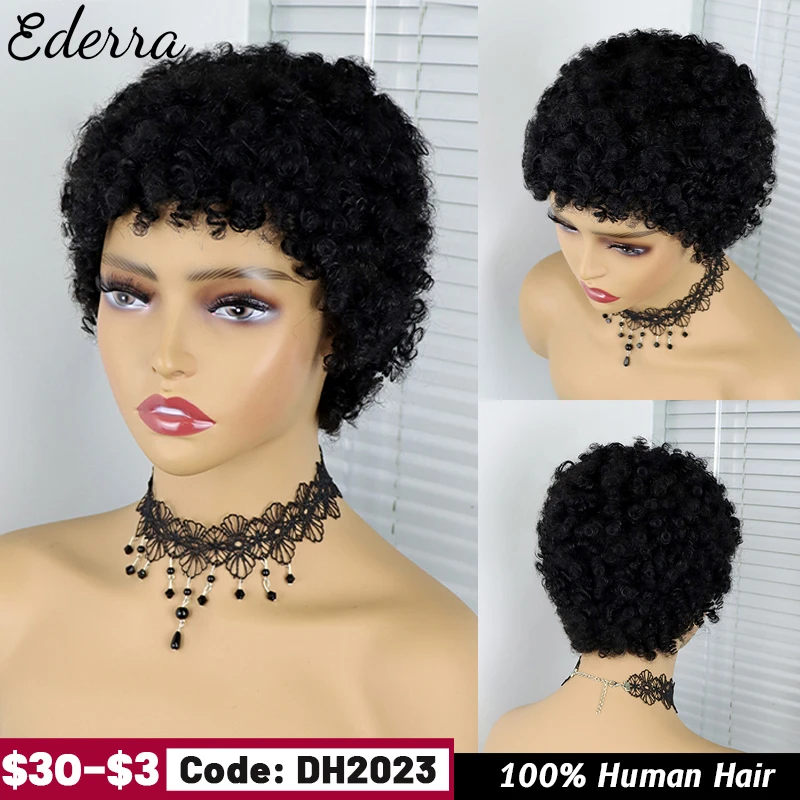 

Afro Kinky Curly Wigs Short Bob Wig Brazilian Curly Human Hair Wig For Black Women Full Machine Wigs Short Pixie Cut Wig No Lace