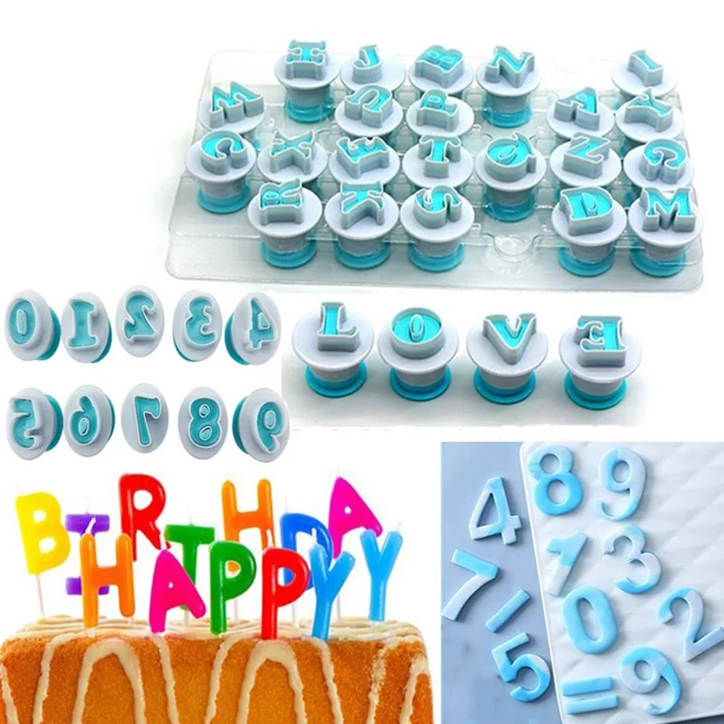 

26 Alphabet Letter Numbers Fondant Cake Decorating Set Cookie Biscuit Mold Printing Pressure Icing Cutter Die Mold Kitchen Tools