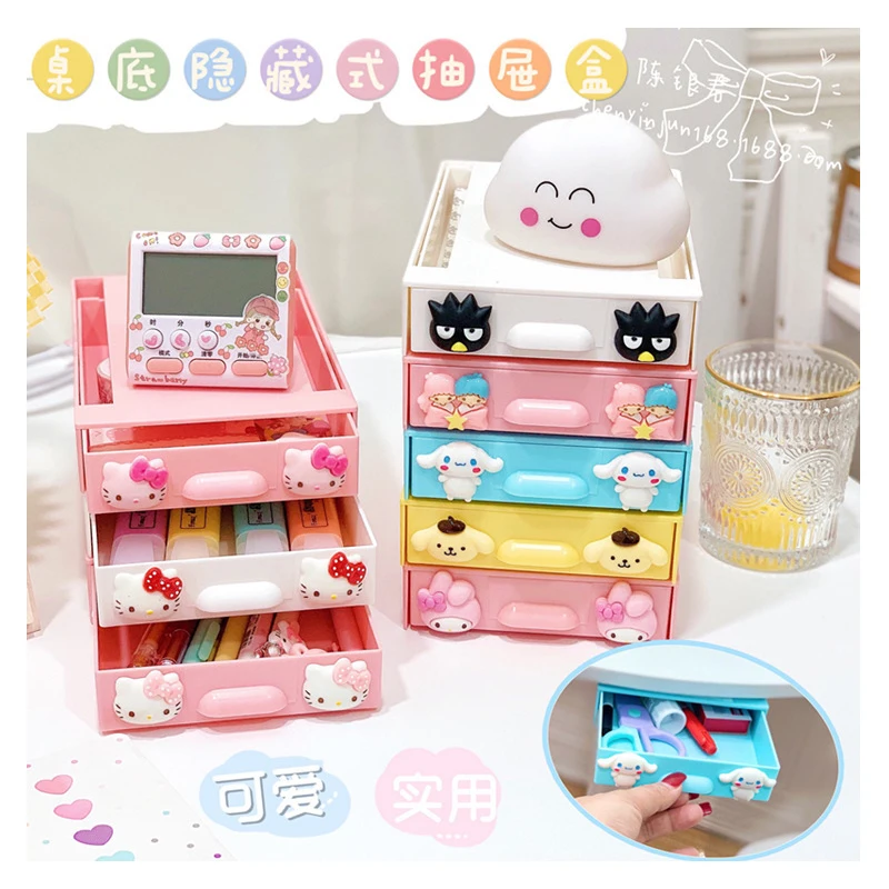 

Sanrioed Kittys Cinnamoroll Pom Purin Kuromi, плохая Марка Badtz Maru, нижняя часть стола, коробка для хранения мелочей
