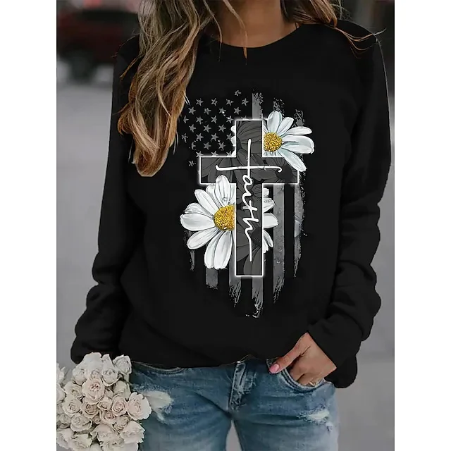 

2022 [New In] Women Casual Long Tee 3D Print Daisy Pattern O-Neck Street Casual Oversized Tops Plus Size