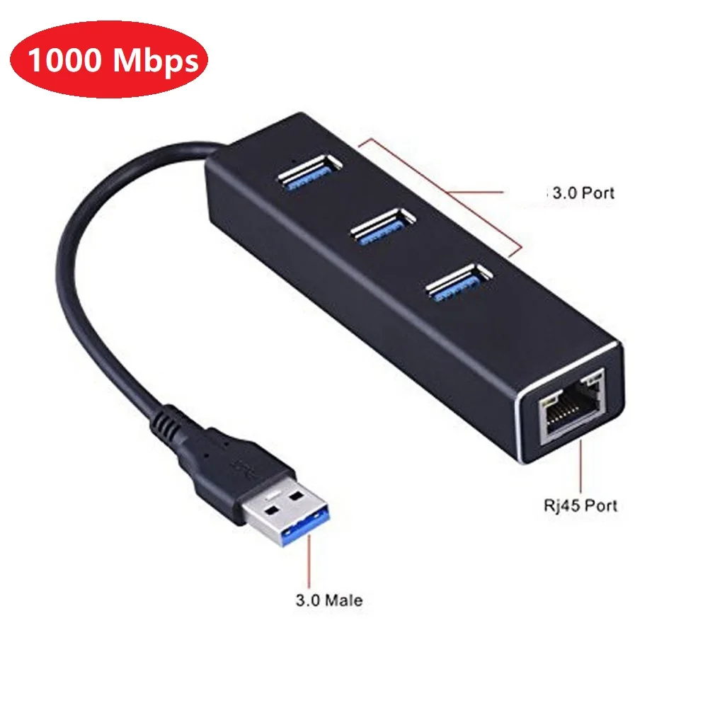 

1000Mbps USB Gigabit Ethernet Adapter 3 Ports USB 3.0 HUB USB to Rj45 Lan internet Network Card for Macbook Mac Desktop
