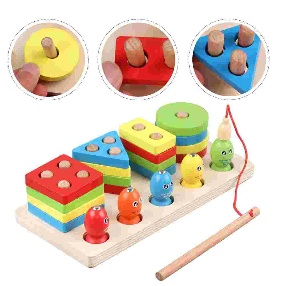 

1 Set of Shape Matching Toys Wooden Fishing Building Block Funny Kids