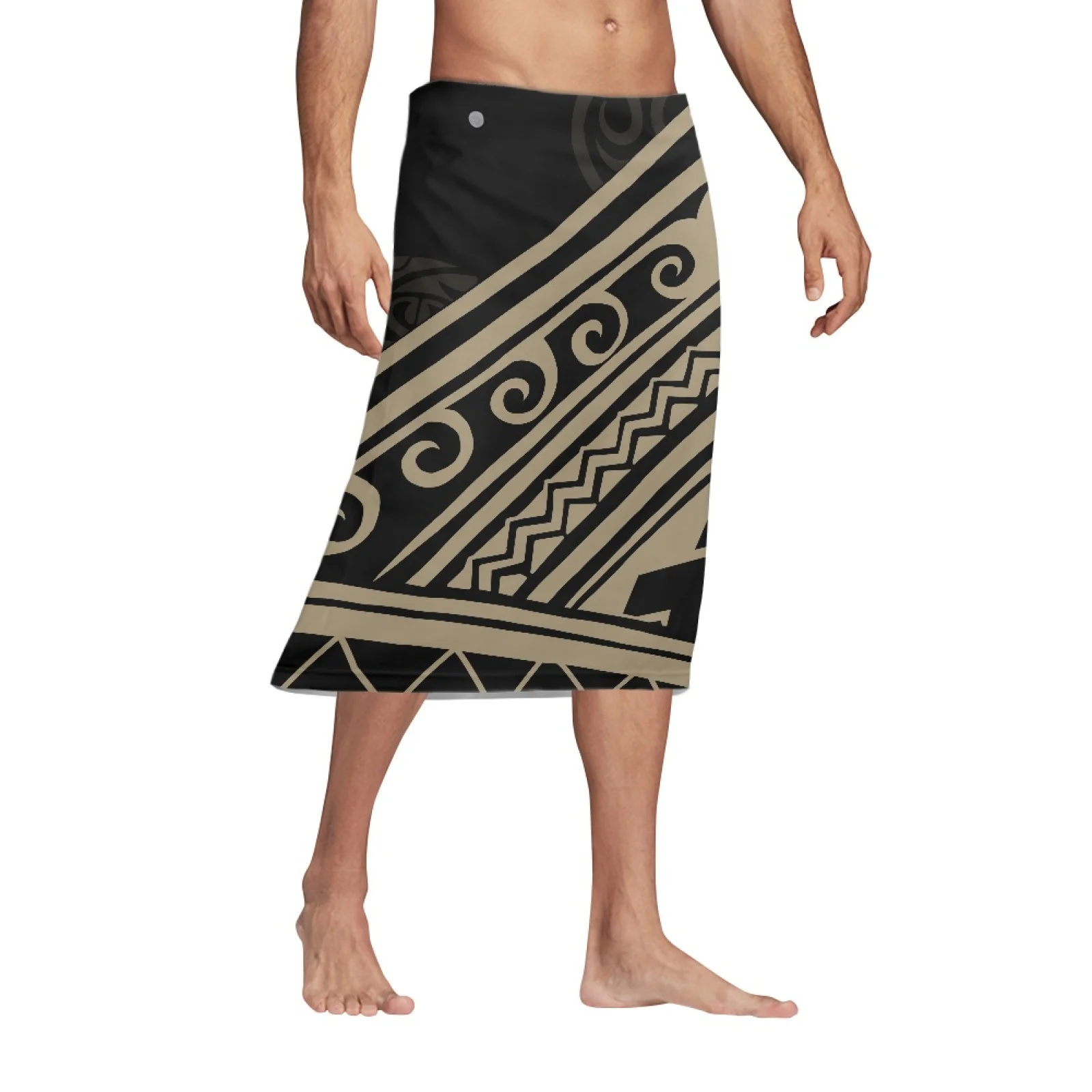 

Polynesian Tribal Hawaiian Totem Tattoo Hawaii Prints Mens Loose Bonfire Party Knee Length Short Skirt Summer Black Grey Print