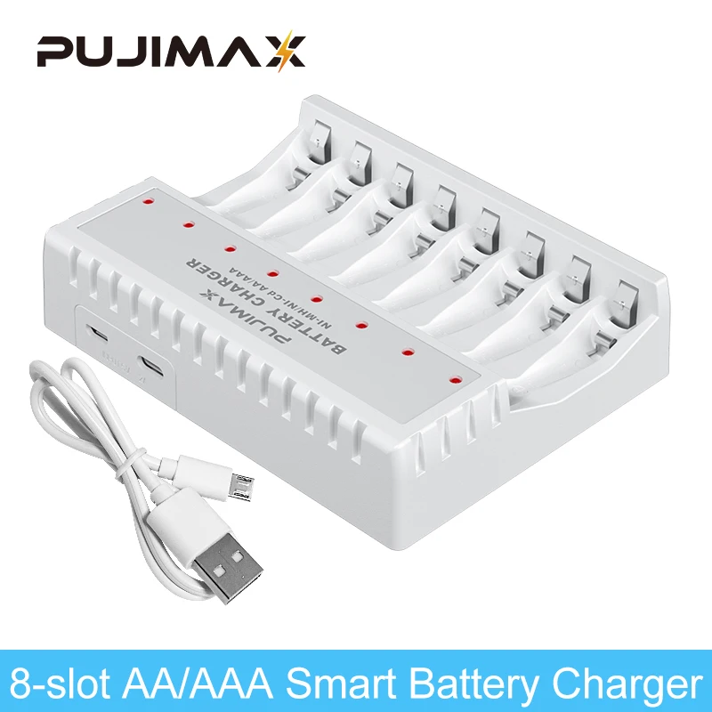 

PUJIMAX 8 Slot Battery Charger With LED Lndicator USB Output For 1.2V Ni-MH AAA/AA Rechargeable Battery Smart Fast Charging Tool