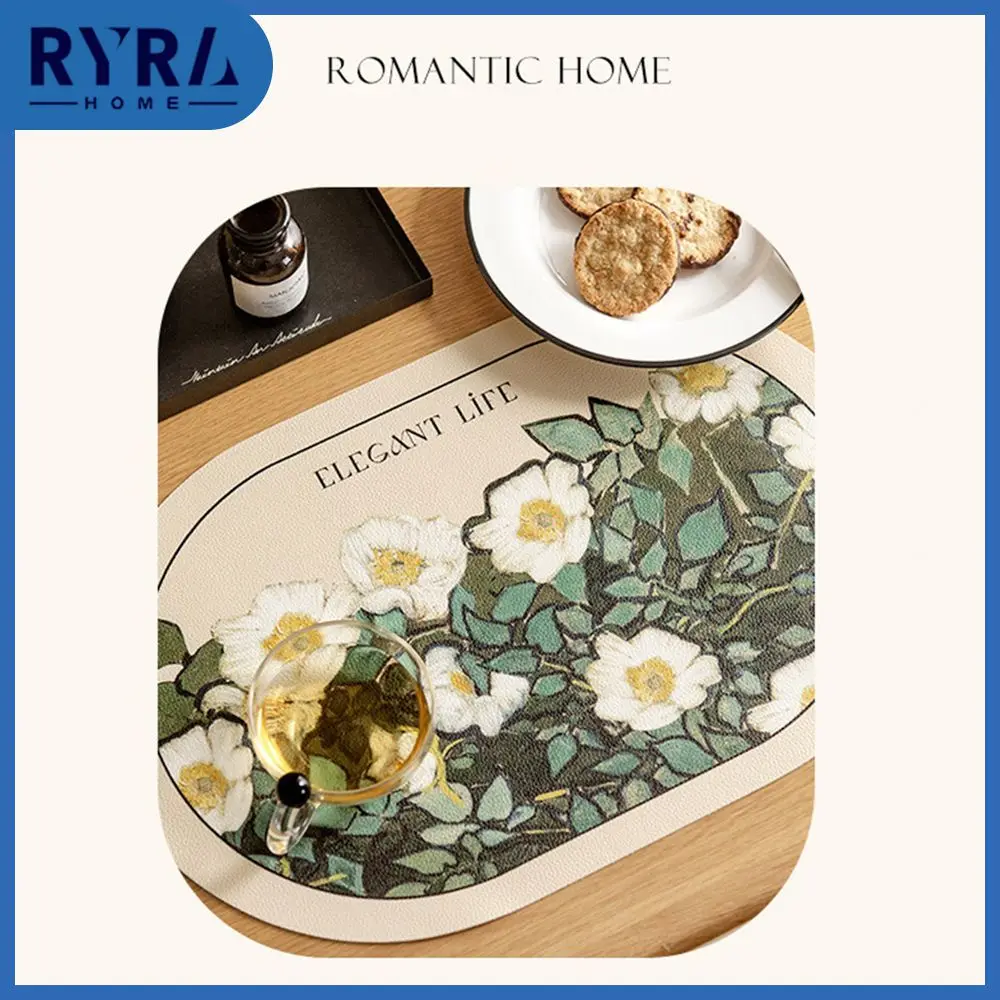 

Oval Leather Place Mat Good Resilience Waterproof And Oil-proof Scrubbing Mouse Pad Flowers Heat Insulation Heat Insulation Mat