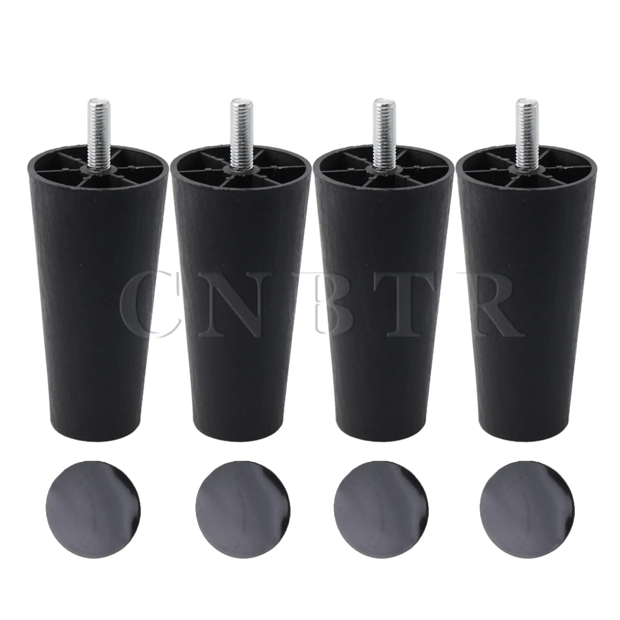 CNBTR 4x Round Tapered Black Plastic Furniture Legs for Sofa 120x60x38mm