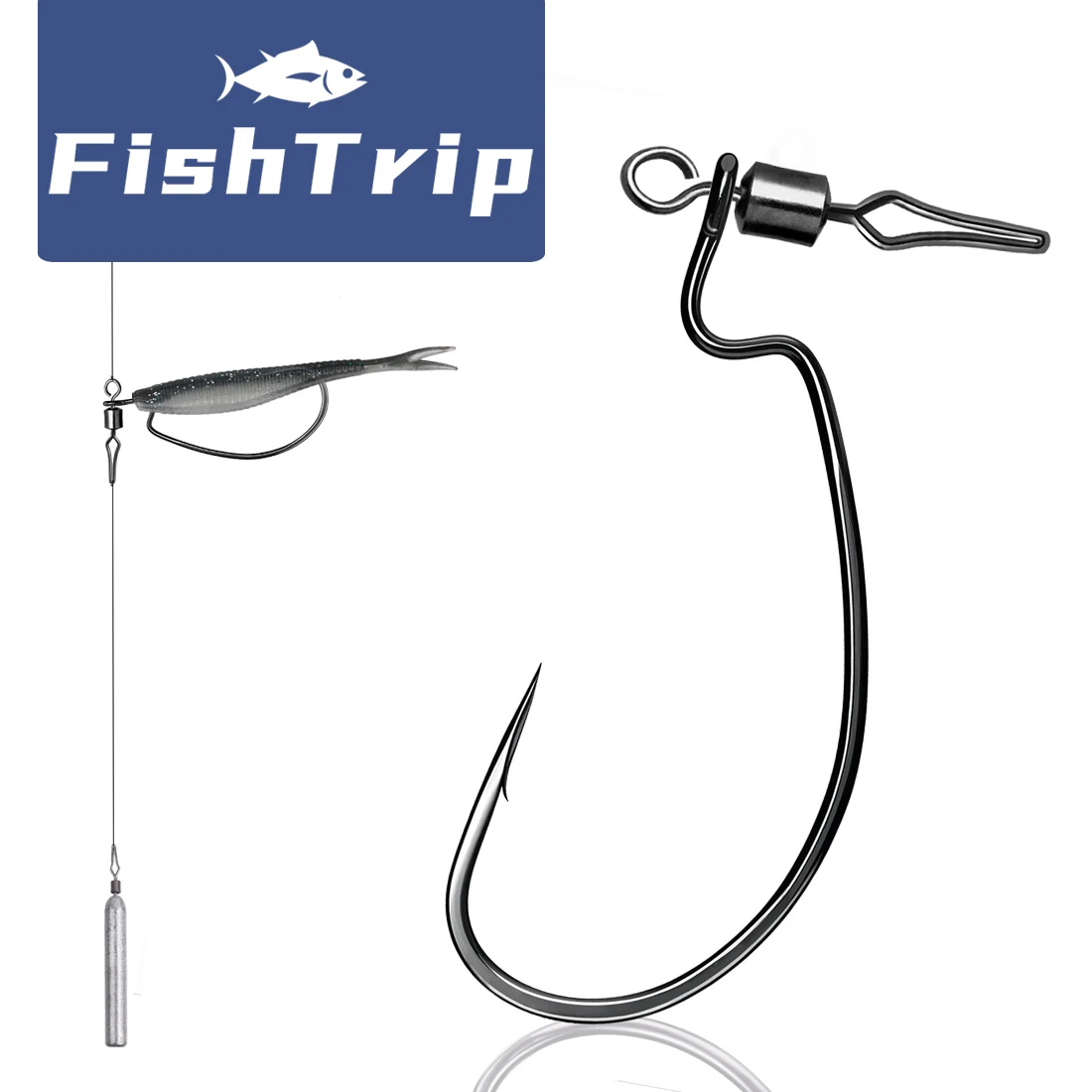 Фото FishTrip EWG Червячный крючок с поворотной защелкой Офсетный крючок Поворотный широкий зазор для приманки для окуня Крючок для приманки Texas Carolina Rig Saltwater №1