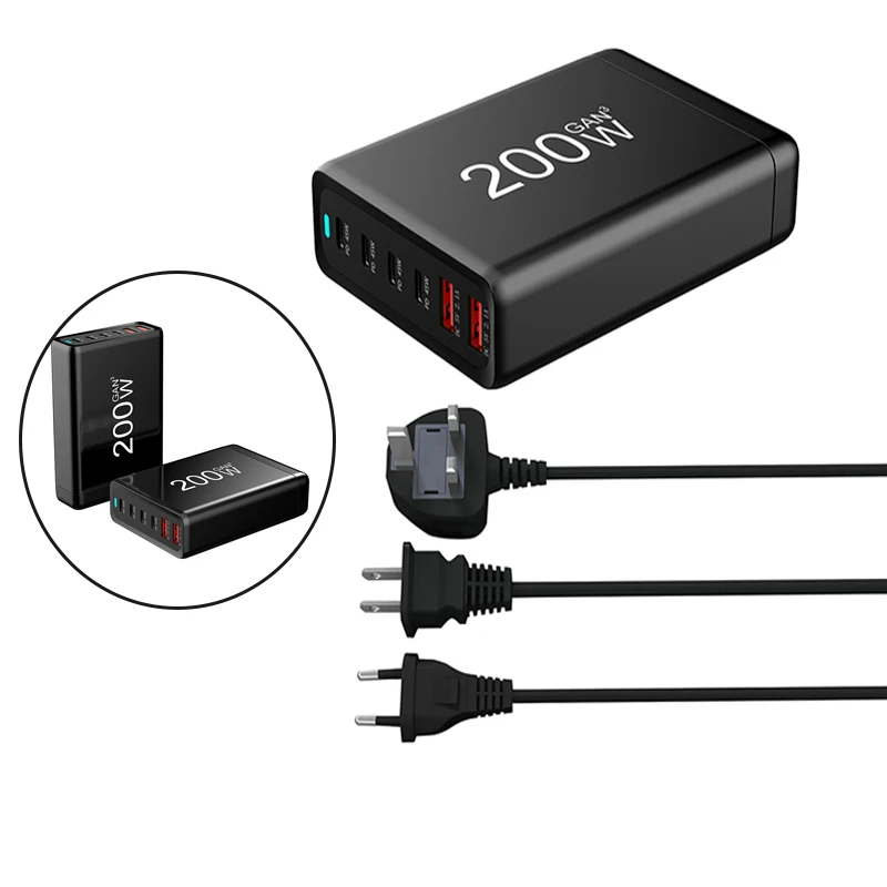 

120W 200W GaN Charger 6 Ports USB Type C PD Charger Quick Charge 3.0 USB Type C Quick Charger Mobile Phone USB Charger