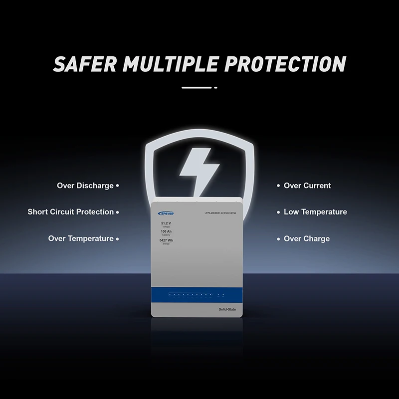 Epever 51.2V 100Ah 200Ah LiFePo4 Твердотельный аккумулятор 5 кВтч 10 Power Home Настенное крепление