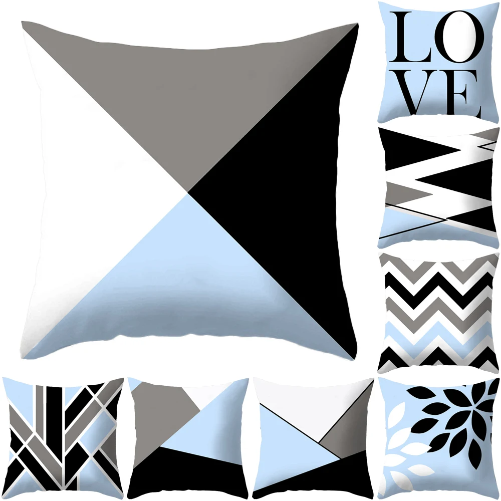 

Lake Blue Geometric Pillow Case Office Sofa Cushion Cover Nordic Home Decorative Soft Short Plush Throw Pillow Cover 45x45cm