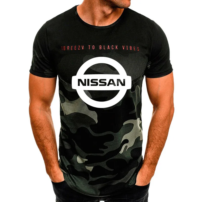 

Футболка мужская с принтом логотипа автомобиля, Модный повседневный Камуфляжный хлопковый топ с коротким рукавом, лето