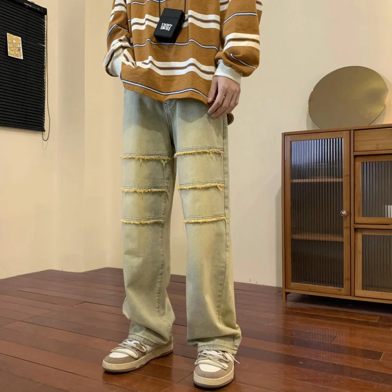 Baggy Jeans Men Fashion Retro Casual Wide Leg Jeans Men Streetwear Hip Hop Loose Straight Denim Pants Mens Trousers M-2XL