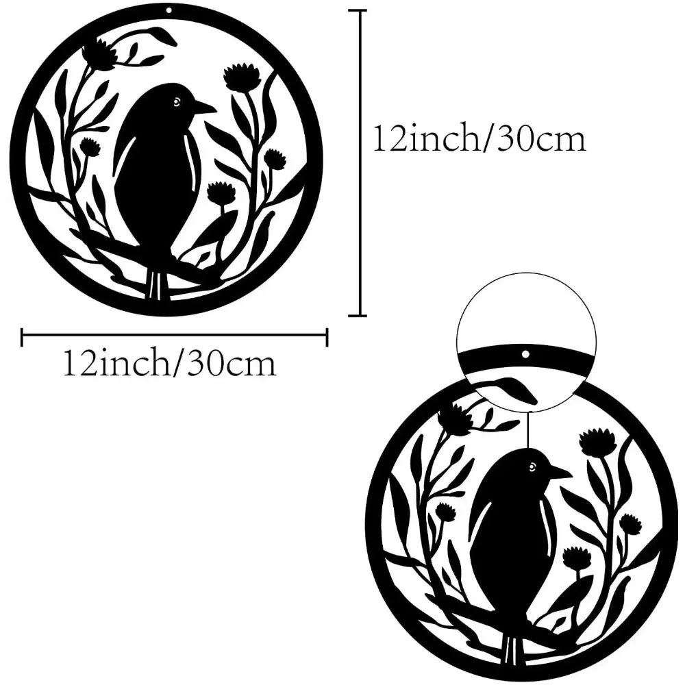 Очаровательный металлический настенный рисунок с цветком и птицей круглая