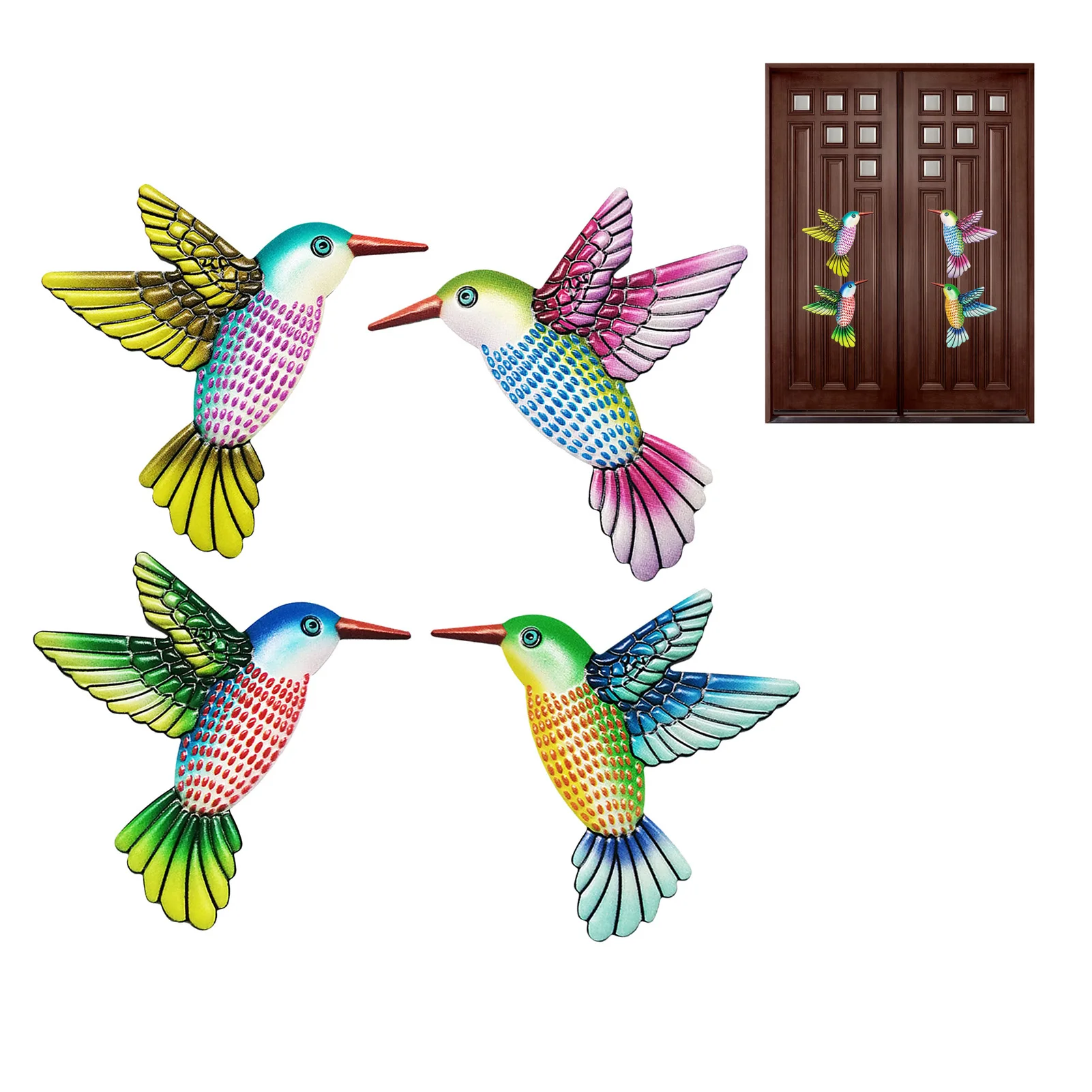 

4pcs Metal Colorful Hummingbird Bird Crafts Wall Art Sculpture Outdoor Hanging Ornament Garden Home Decor Figurine