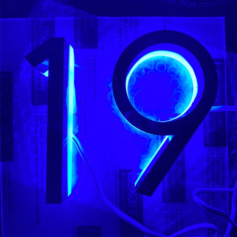 

Outdoor Blue Led House Number Light sign stainless steel 3D led illumilous light house numbers address numbers led door plate