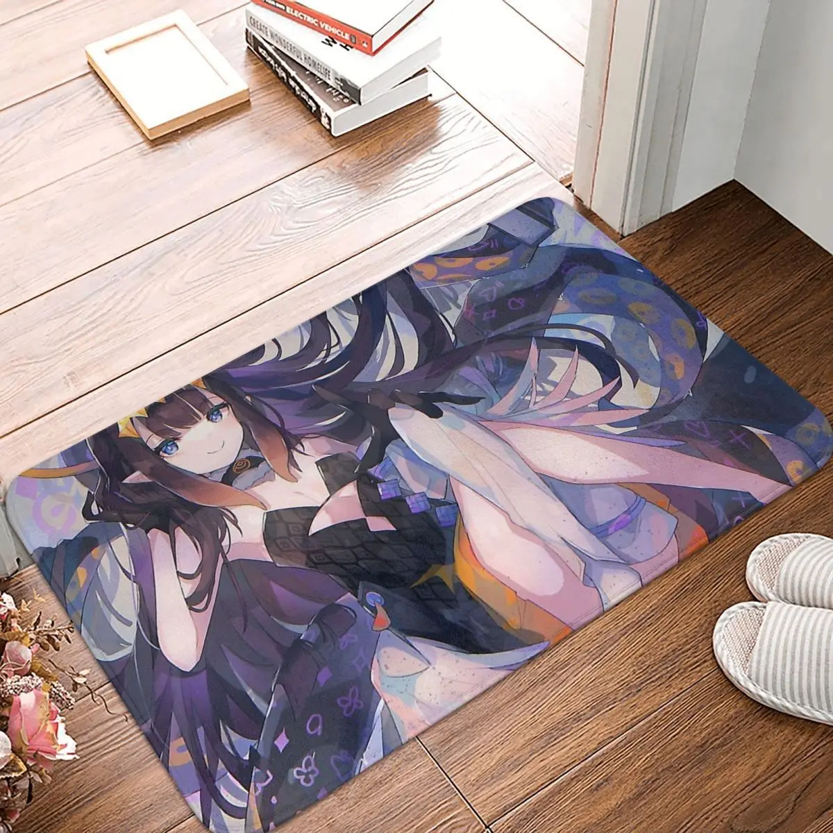 

Hololive Virtual Host Group Box Non-slip Doormat Look Ina Have Long Hair Bath Bedroom Mat Outdoor Carpet Flannel Pattern Decor