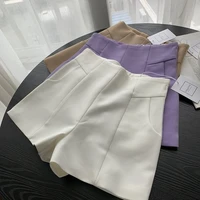 white suit shorts women 2022 wide leg mid waist with zipper button pockets ladies summer clothes casual loose short pants x158