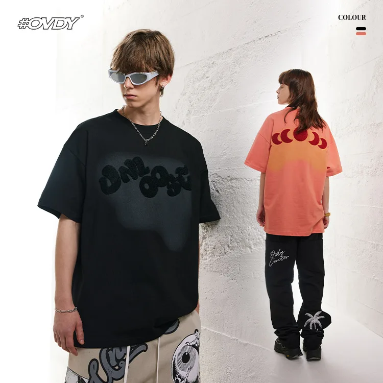 

2023 Trend Brand Mens Women Summer T-Shirt Mens Casual Loose Embroidery Half Sleeve Oversize T-Shirt Street Hip Hop Couple Tees