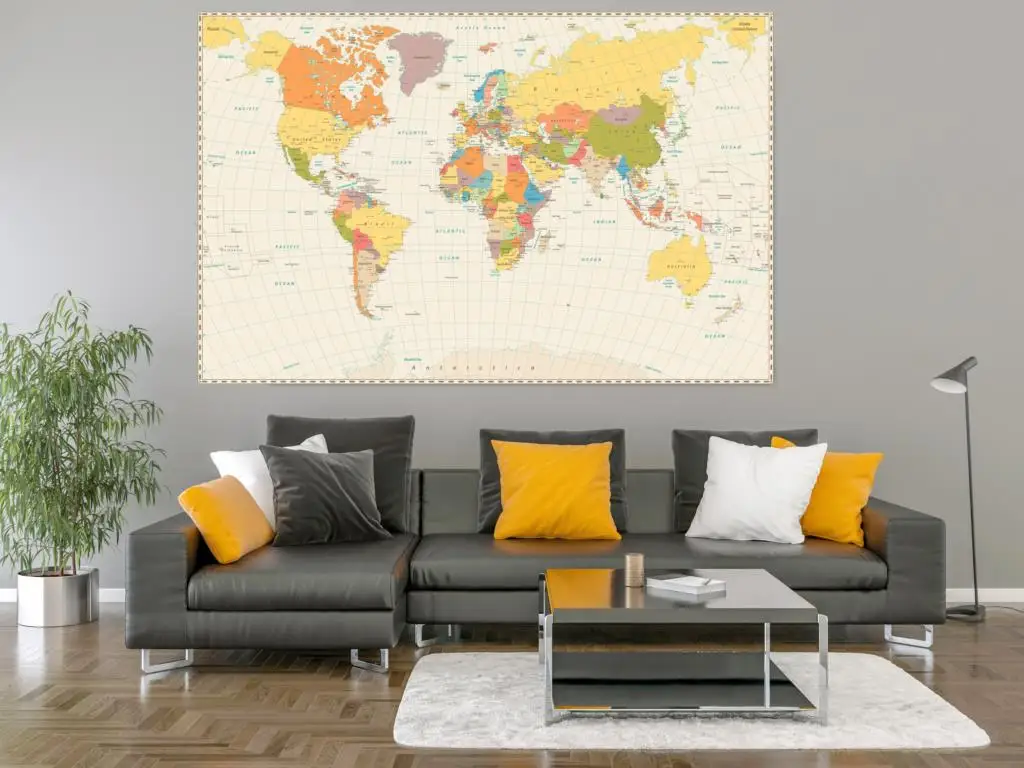 

Vinyl Photography Backdrops Props Physical Map of The World Vintage Wall Poster Home School Decoration Baby Background DT-49
