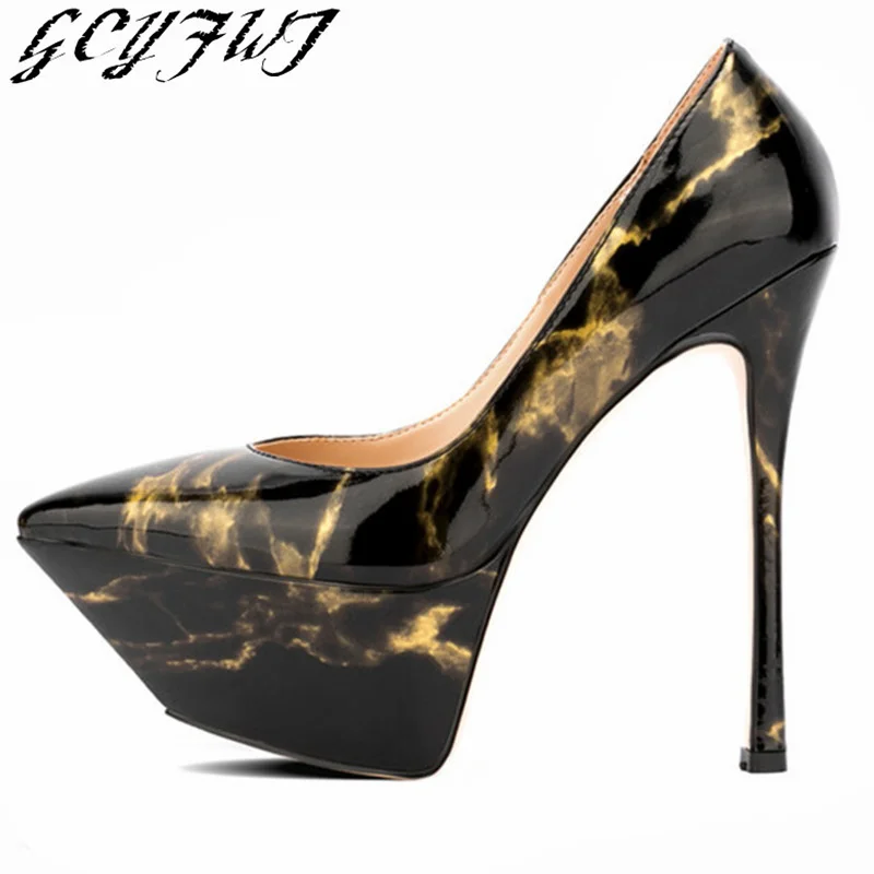 

Women Sandals Strange Platform Pointed Toe Stiletto Shallow Women Pumps Super High Heels Stone Pattern Sexy Female Printed Shoes