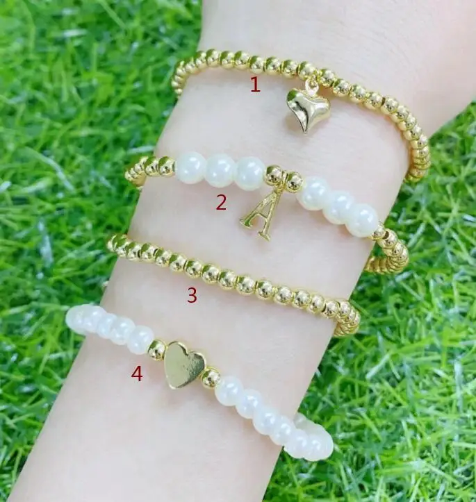 

1 шт., браслет из сплава с жемчужинами и буквой A в форме сердца из смолы, смешанные бусины золотого цвета, шармы, браслет для женщин, свадебный подарок df3s