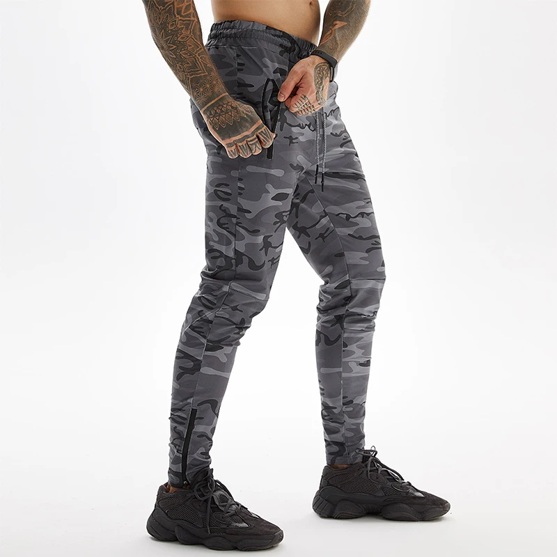Men Camo Sport Pants Running Workout Fitness Men's Gym Sweatpants Jogging Stretchy Sporting Training Zipper Slim Fit Trousers